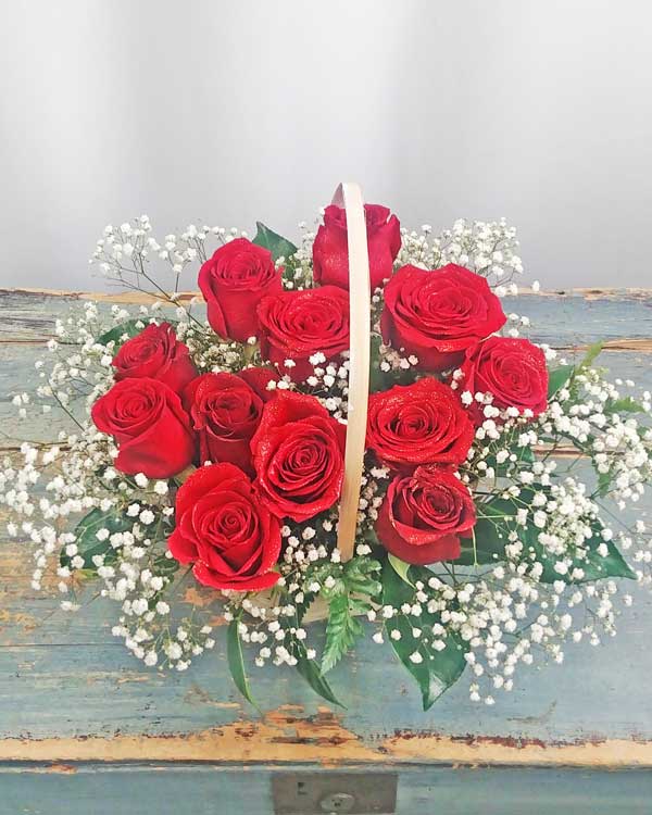 DOZEN ROSES IN BASKET (Variety of colors available) - Flower Story
