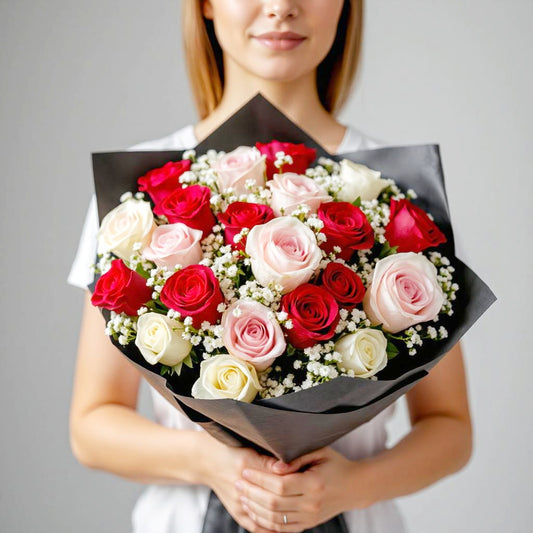 Valentine's Elegant Mixed Rose Bouquet (Hand tied bouquet)