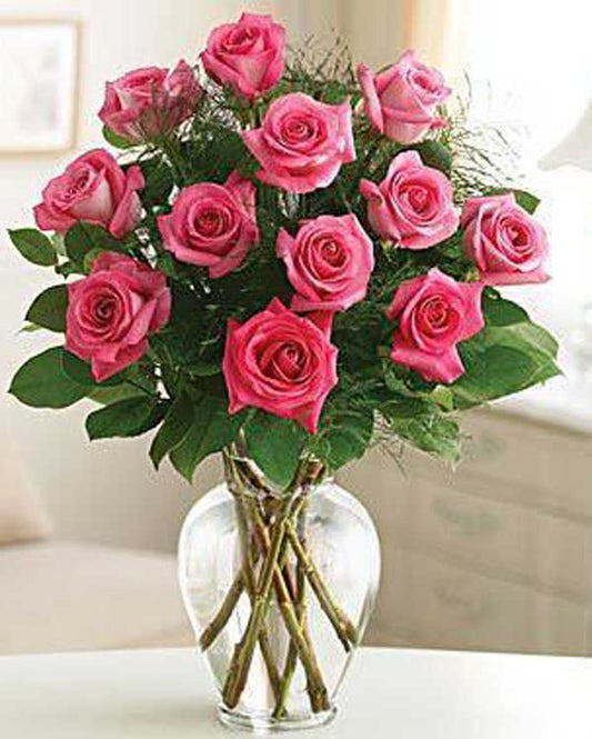 ONE DOZEN PINK ROSE BOUQUET - Flower Story