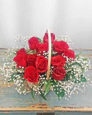 DOZEN ROSES IN BASKET (Variety of colors available) - Flower Story