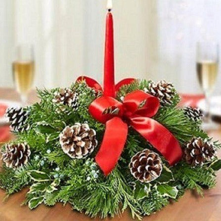 Winter Holiday Single Candle Centerpiece - Flower Story